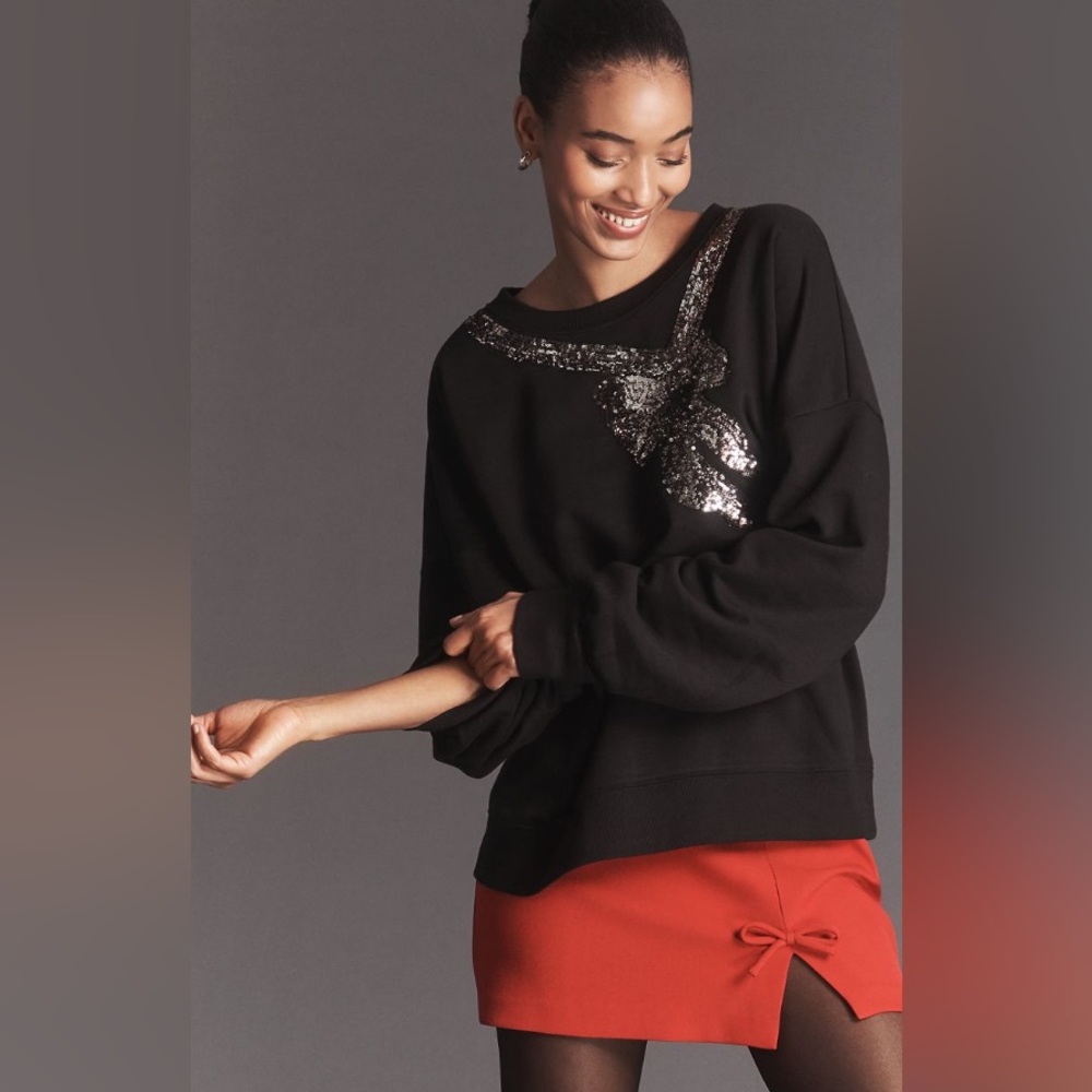 Maeve From Anthropologie Sequin Bow Sweatshirt - Picture 2 of 9